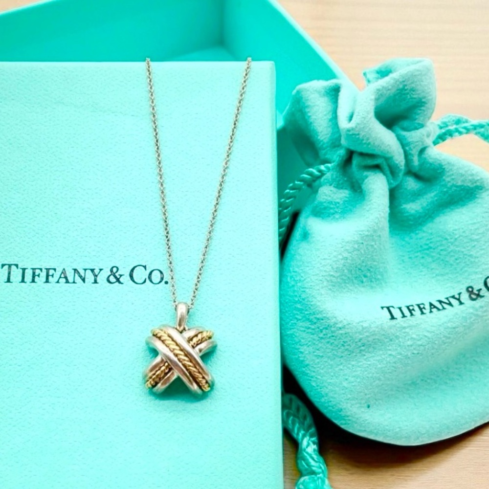 Tiffany Necklace 18k real Gold  and Silver Necklace